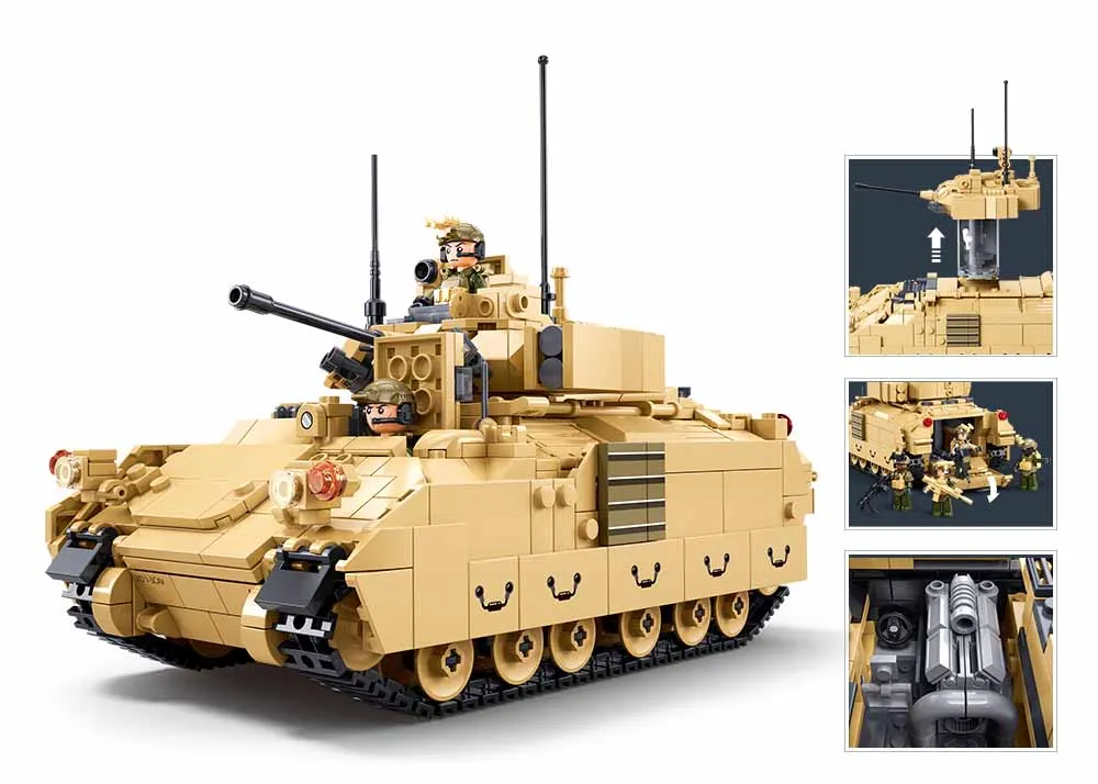 NEUE Sluban M3A3S Infanterie Gepanzertes Fahrzeug Abrams Tank Bausteine Klassische Militär Spiele Red Alert Modell WW2 Ziegel Spielzeug Geschenk – Detail 8