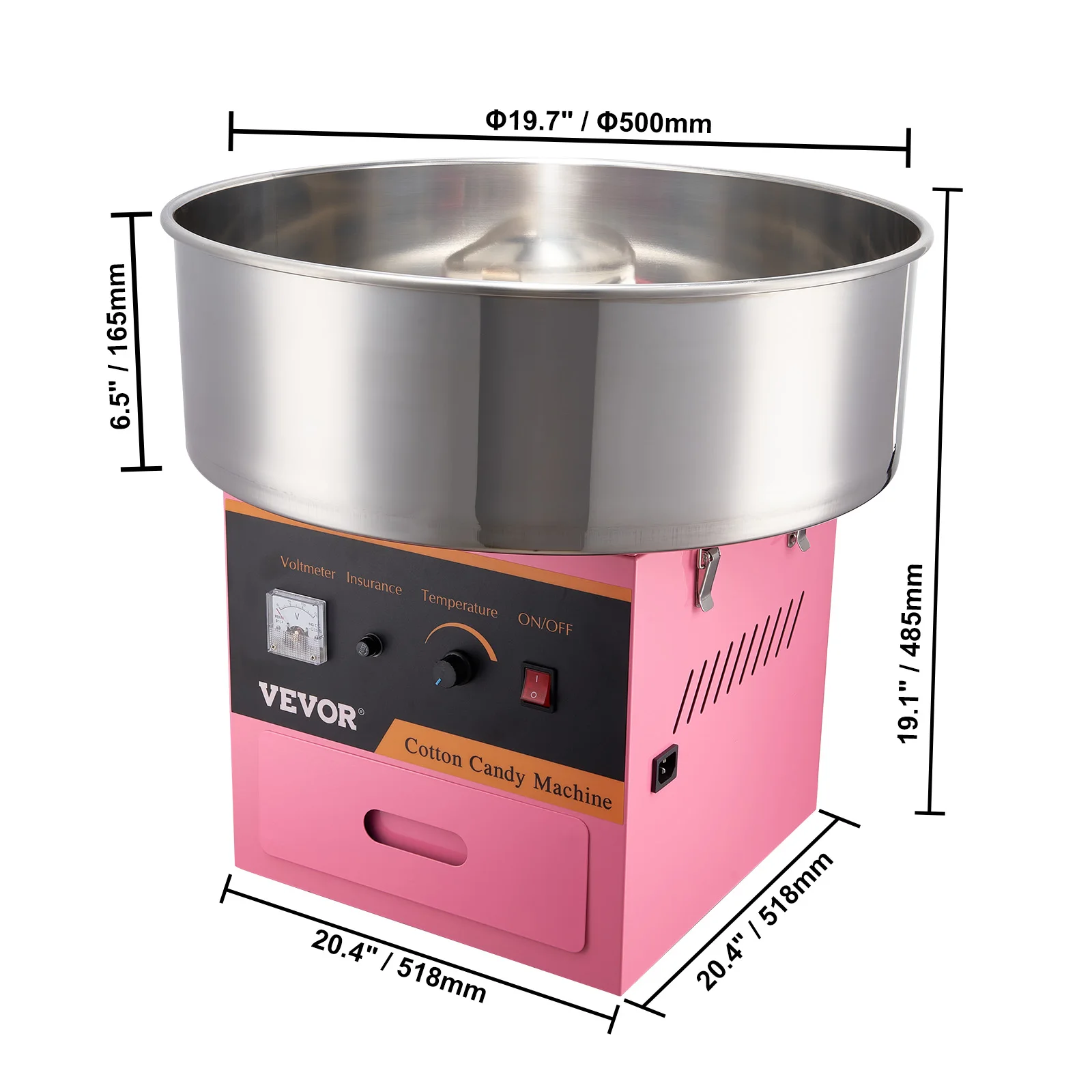 SucceBuy Electric Cotton Candy Machine With Cart 1000W Commercial Floss Maker With Stainless Steel Bowl Sugar Scoop And Drawer