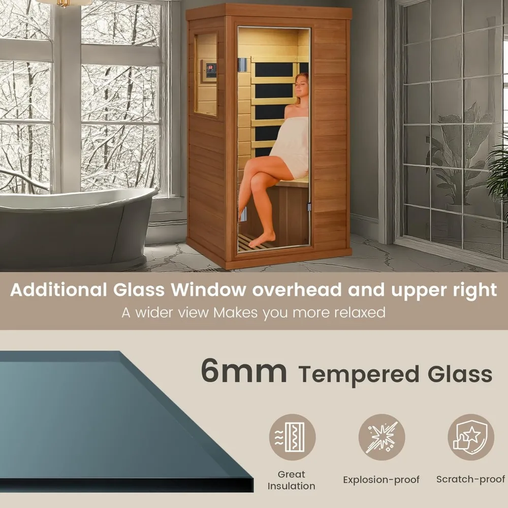 Infrared Sauna 1 Person, Full Spectrum Infrared Sauna for Home,  with 4 Heater Panels, Indoor Dry Sauna 2