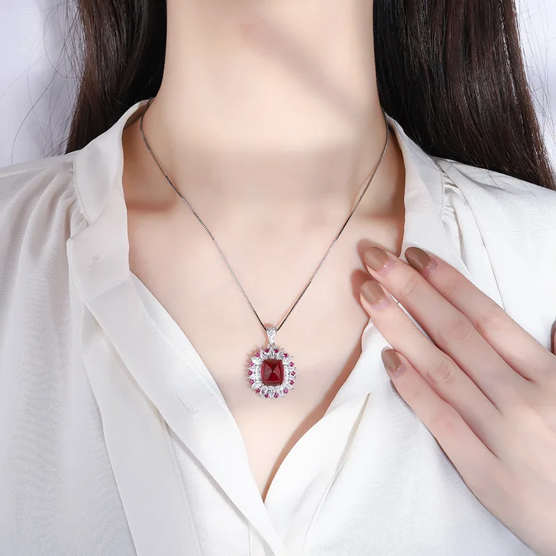 S925 Silver Fashion Colorful Treasure Sugar Tower Diamond Pendant Necklace Main Stone 10 * 12 Simple Style