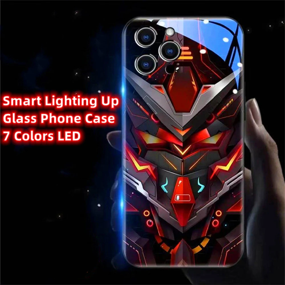 Luminous Mecha Design Voice Sensing LED Light Up Glowing Glitter Cover For Honor V40 60 70 80 90 Pro Huawei Nova 7 8 9 10 11