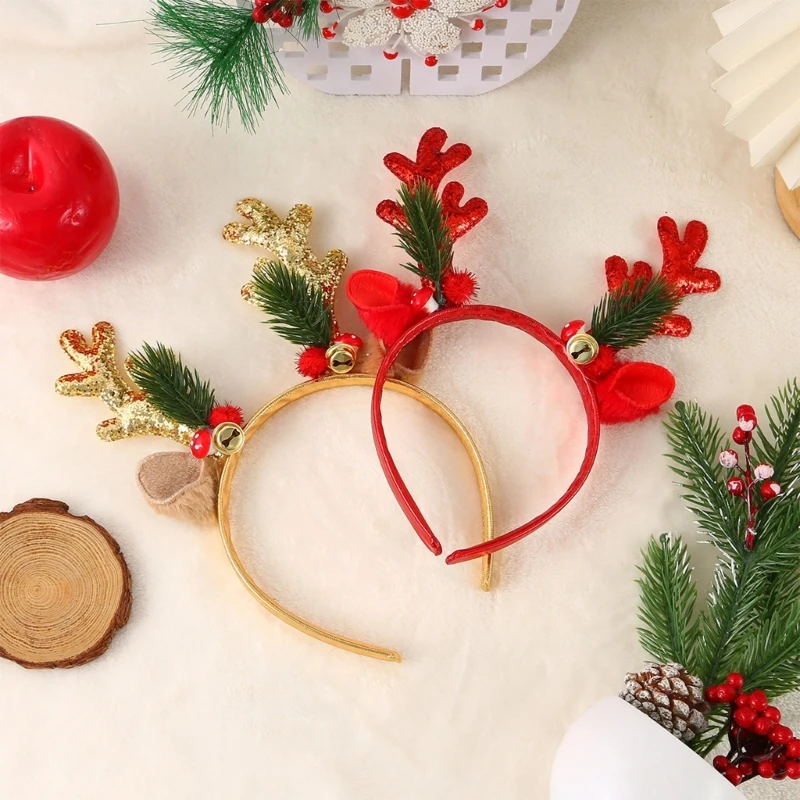 Set Of 6 Christmas Theme Plush Antler Headbands Stylish Christmas Antler Headbands Hair Adornment For Family Celebration