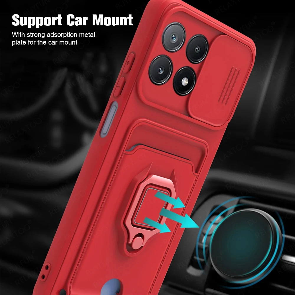 Magnetic Ring Holder Silicone Slide Camera Case with Card Slots