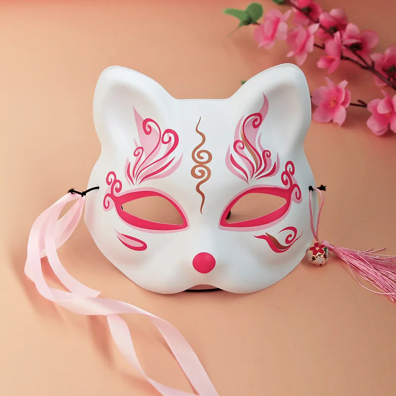 Japanese Kabuki Kitsune Mask Half Face Hand-painted Cat Fox Mask Anime  Masquerade Halloween Festival Party Costumes Cosplay Prop | AliExpress