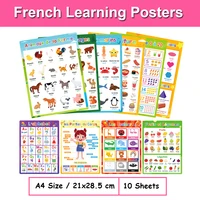French English Bilingual Words Learning A4 Posters Charts for Kids Kindergarten Classroom Decoration Teacher Teaching Aids 10Pcs 1