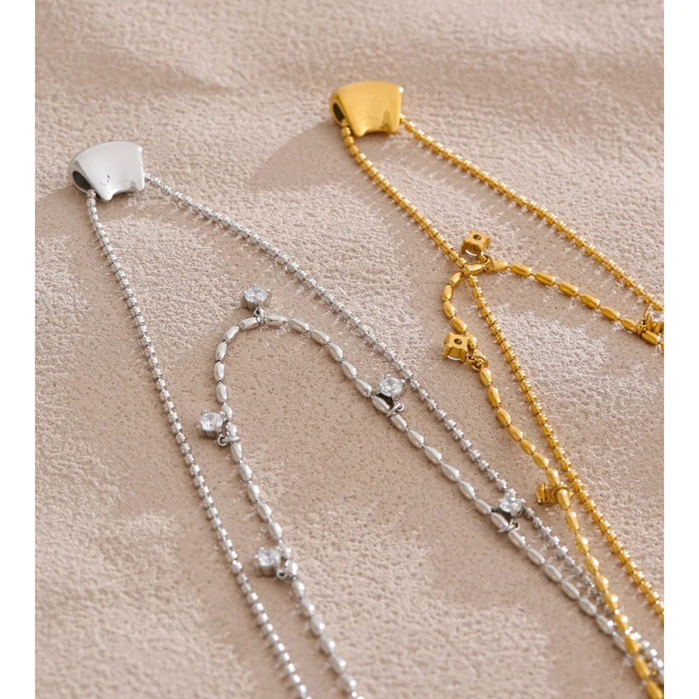 Yhpup Double-Layer Zirconia Drop Necklace Stainless Steel