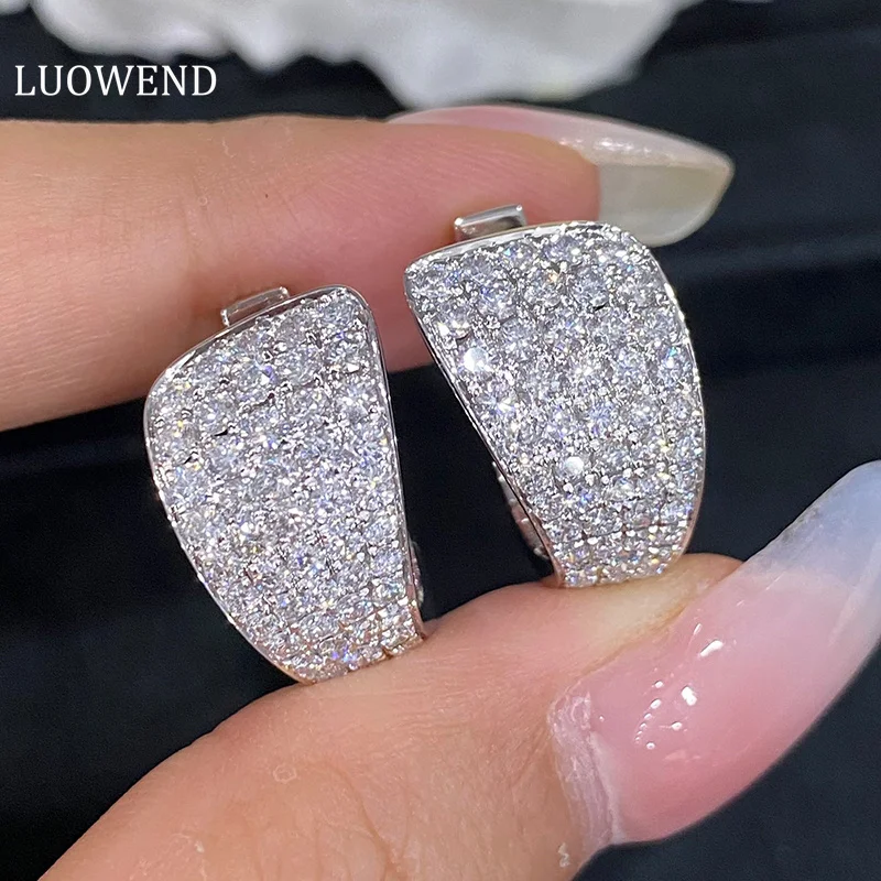 LUOWEND 18K White Gold Earrings Real Natural Diamond Hoop Earrings Shining Design Engagement Jewelry for Women Holiday Gift led bathroom mirror cabinet shining white 62x14x60 cm