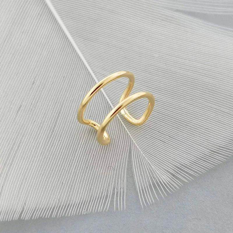 1PC Plated 24k Gold and Silver Plating Cross Bilayer Ear Cuff Non Pierced Earrings Women Fine Micro Simple Clip on