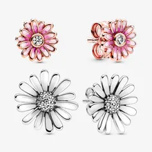 

Authentic S925 Sterling Silver Simple Pink Daisy Earrings Women's Fashion Silver Earrings Jewelry Gifts