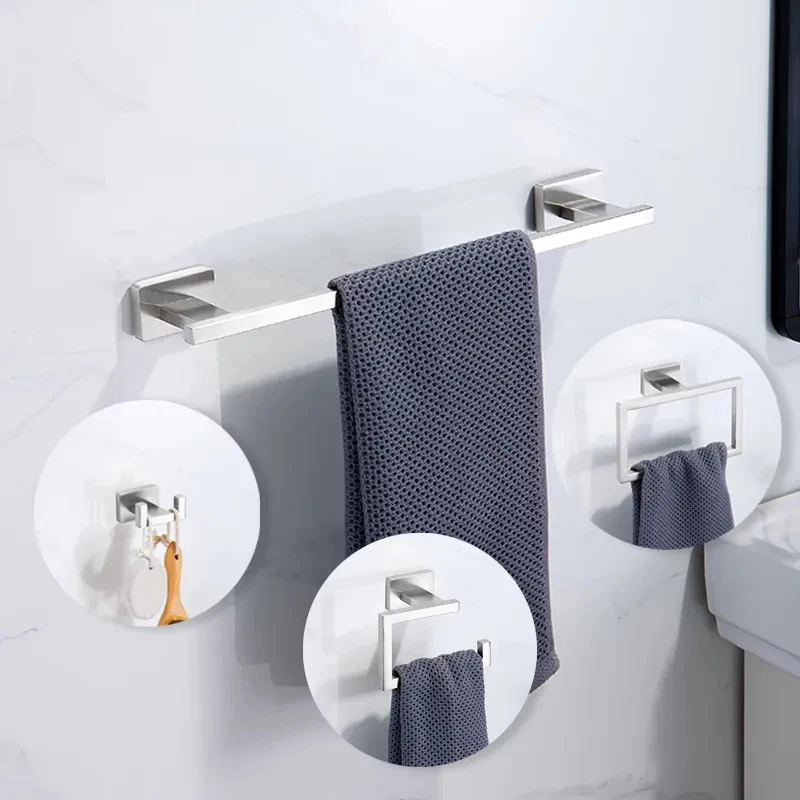 Bathroom Hardware Set Black/ Gold Stainless Steel Towel Holder Roll Paper Holder Square Towel Ring Robe Hook Bathroom Shelf Set