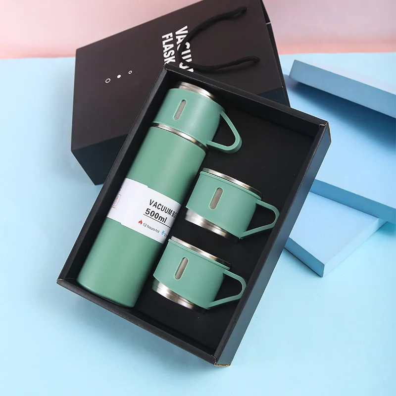 500ml Vacuum Flask Set 304 Stainless Steel Thermos Flask Bottle Cup Gift Set  Cawan Termos