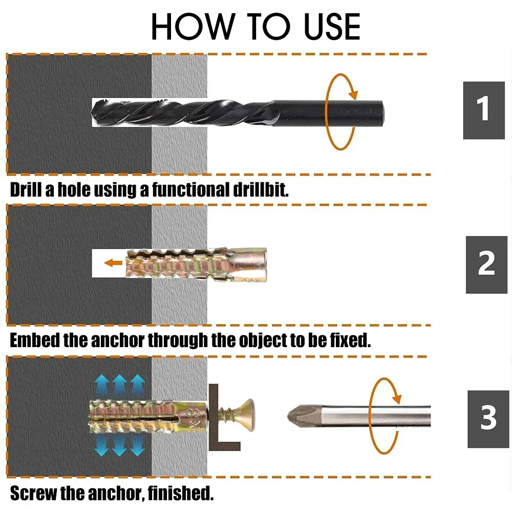 Drywall Anchor Kit Drywall Anchor Steel Wall Anchor Expansion Bolt Set Expansion Plugs Heavy Duty Steel Wall Anchor With Screws Kit Metal Tube Expansion Self Tapping Screw Drywall Drilling Plug Fastener Bolt Anchors