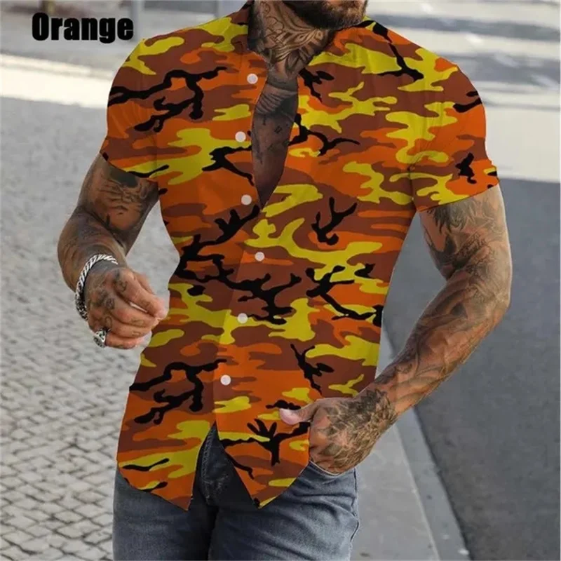 thumbnail image 1 of Camisa de camuflaje ajustada para hombre, camisas casuales con botones y manga corta con estampado 3D para hombre, camisas y blusas de talla grande, tops, ropa de hombre, 1 of 5