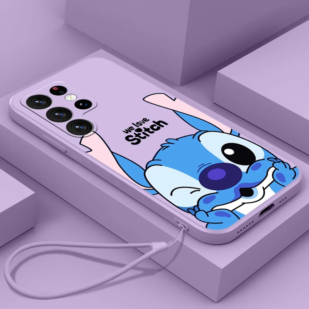 Nuova Custodia Per Telefono Disney Stitch Per Samsung S23 S22 S21 S20 Fe S10 Note 20 10 Ultra Lite Plus Liquid Rope Funda Cover