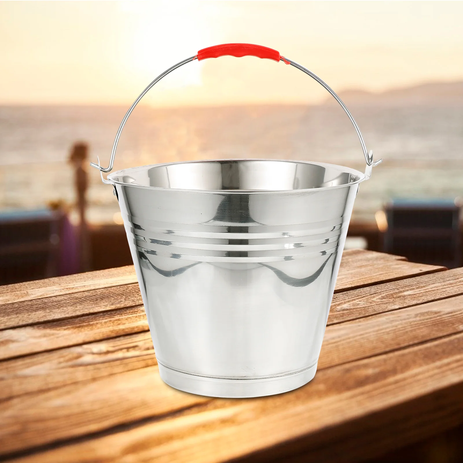 Stainless Steel Bucket with Handle Water Holder Portable Metal Round Container Multifunctional Dog Kennels