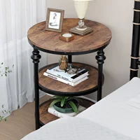 Table basse ronde à 3 niveaux peu encombrante – Cadre en métal industriel moderne – Étagères de rangement – Table d'appoint pour canapé pour salon, chambre à coucher, petits espaces 3