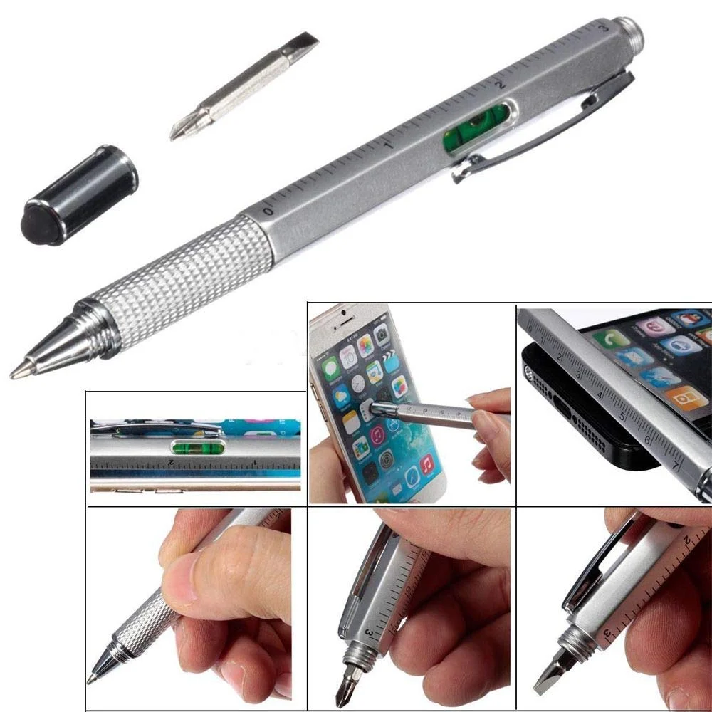 Multi Tool 6 In 1 Touch Ballpoint Stylus Pen With Spirit Level Ruler Screwdriver Office School Supplies