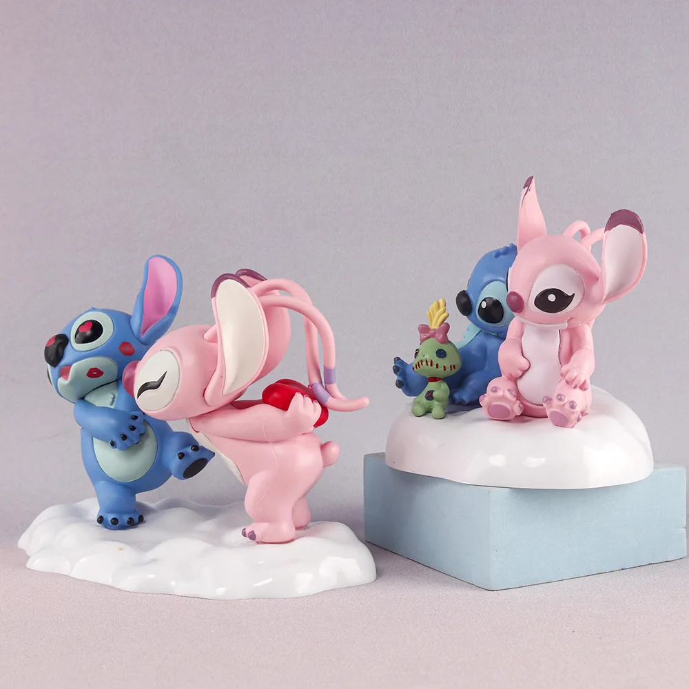 Disney Stitch Lovers Model Doll Angel Kissing Stitch Statue Desktop Display Figurines Ornaments
