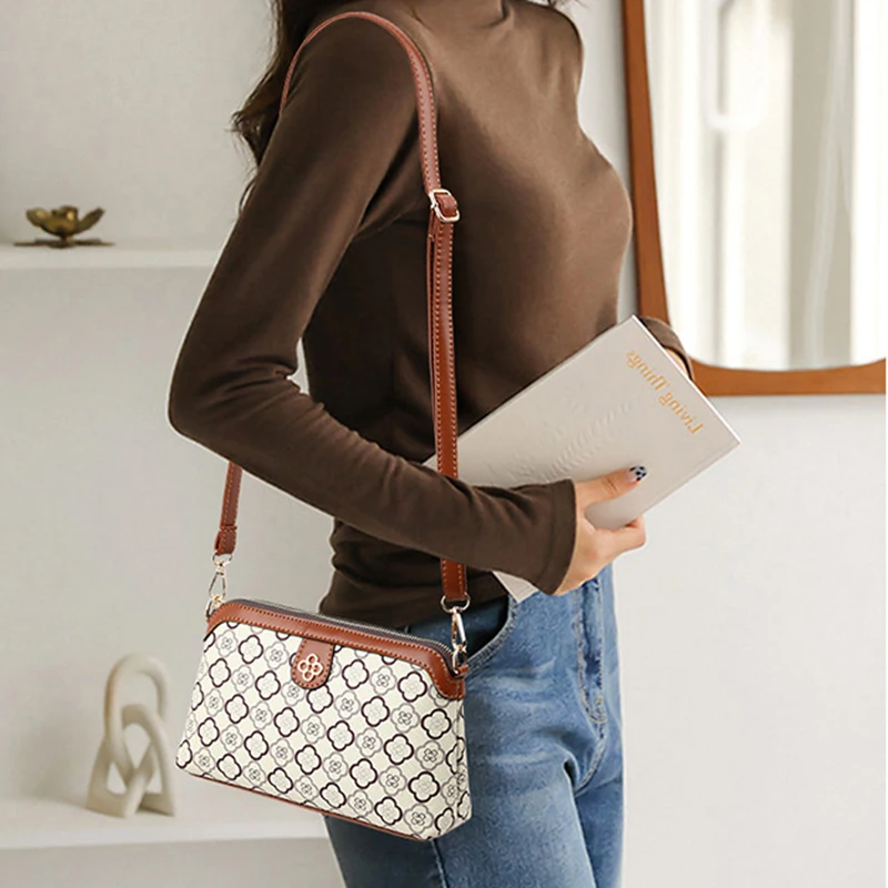 Women Small Shoulder Crossbody Bag Summer Phone Bag Lady Versatile Casual Shell Top Layer PU Leather Handbag