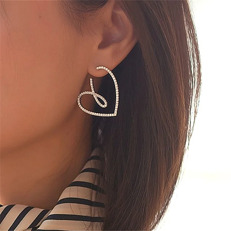 ZAKOL Fashion Hollow Heart Shape Stud Earrings for Women Cubic Zirconia Earring Party Office Jewelry EP2944