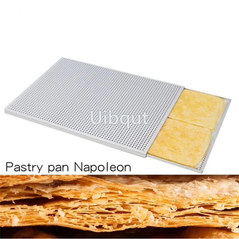 Bandeja para hornear hojaldre rectangular Mille Feuille molde para repostería plato perforado horno París tienda dulce b