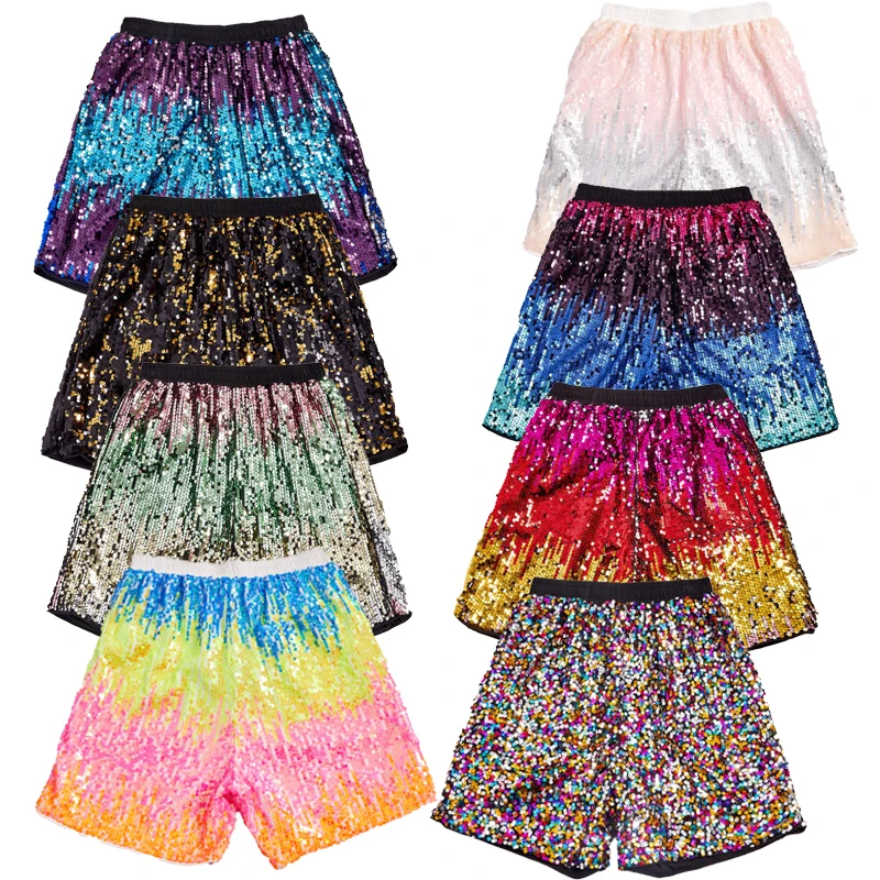 2025 New Elastic Waist Multi-Color Sequin Shorts for Men, Casual Loose-Fitting Trendy Street Style Super Cool Men's Short Pants 1