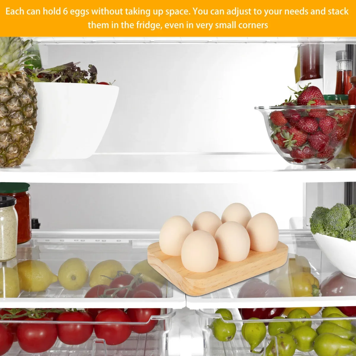 Egg Tray Wooden Egg Holder 6 Holes Organizer Rack Space Saving Plate Household Storage Accessories for Kitchen Count