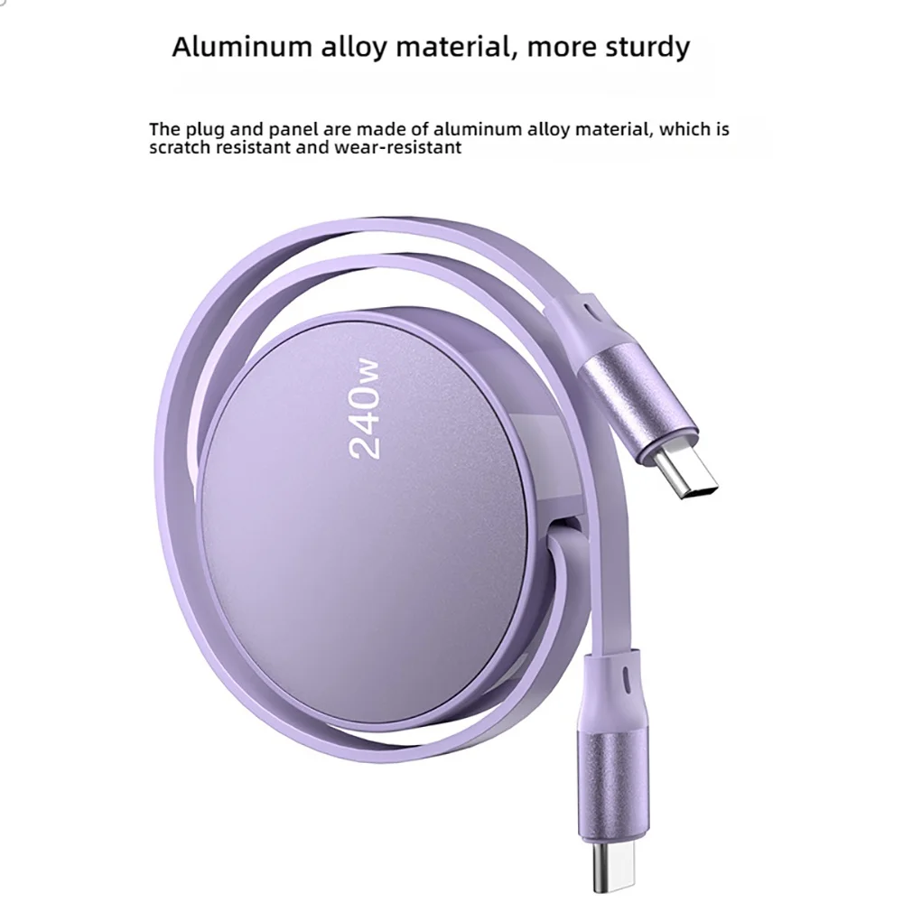 USB-C to USB-C Retractable PD 240W Fast Charging Type-C Data Cable 1M Mobile Phone Charging Wire for iPhone Xiaomi Samsung