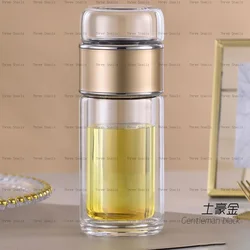 Elegant Borosilicate Glass Tea Infuser Bottle - 420ML Double Wall Insulated Tumbler with Tea Filter (Rose Gold)