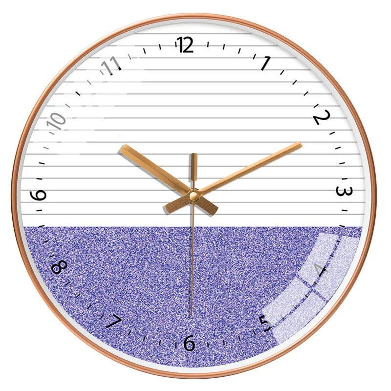 Wood Grain Simple Black Punch-free Wall Clock Golden Mute Cartoon Glass Clock Color:127J;Sheet Size:14 inch (35cm)