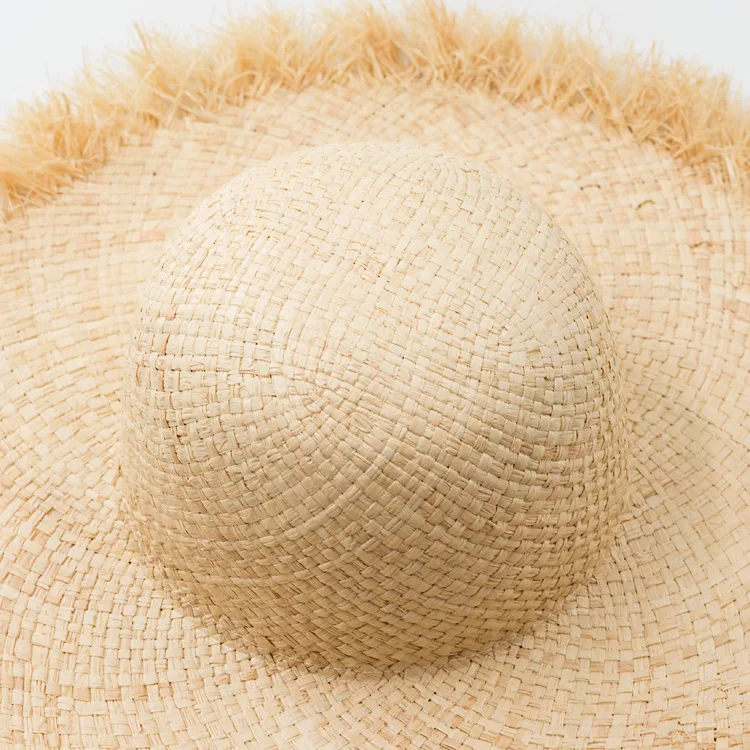 DIY natürlicher Basthut Körper Millinery Sommer Strohhut breite Krempe Panamahut Kentucky Derby Sonnenhut mit Bommel Blumengürtel Schleife – Detail 10
