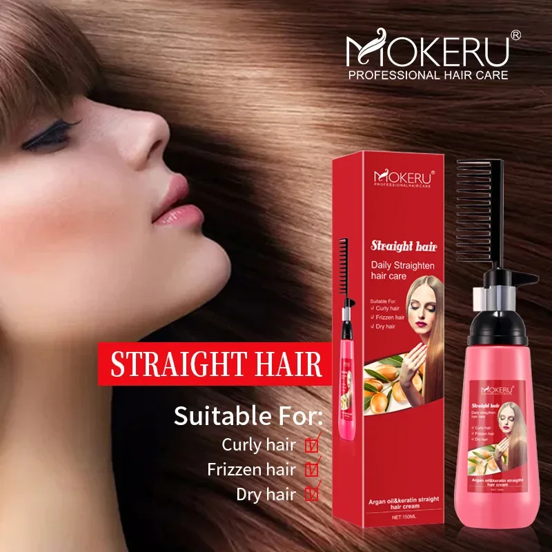 Hair Straightener Cream Herbal Keratin Straight Hair Cream Comb Professional Care Don't Hurt Effective Softener
