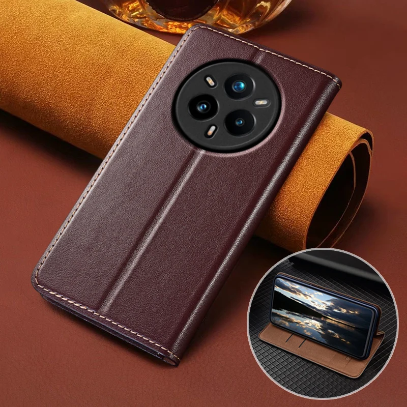 Luxury Napa Texture Genuine Leather Flip Case Wallet with Magnetic Closure and Card Pocket