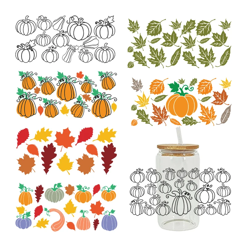 

Переводная наклейка УФ DTF с осенней тематикой для обертывания чашки «сделай сам» водонепроницаемые пользовательские наклейки устойчивость к высоким температурам D5381