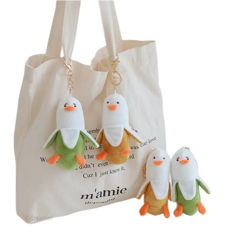 10cm Kawaii Mini Whimsy Banana Friend Duck Pendant Plush Toys Key Buckle Lovely Bag Decorate Carry Along Children Surprised Gift