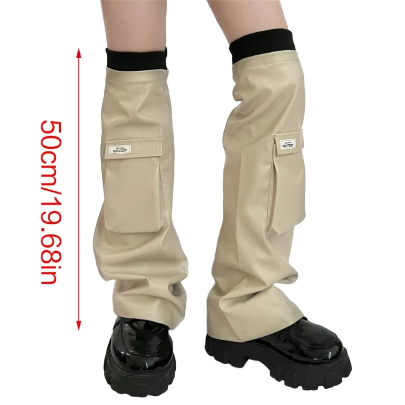 Womens PU Leathers Leg Warmers Long Leg Sleeve Socks Warm Adult Girls Boot Socks Party Casual Streetwear T8NB