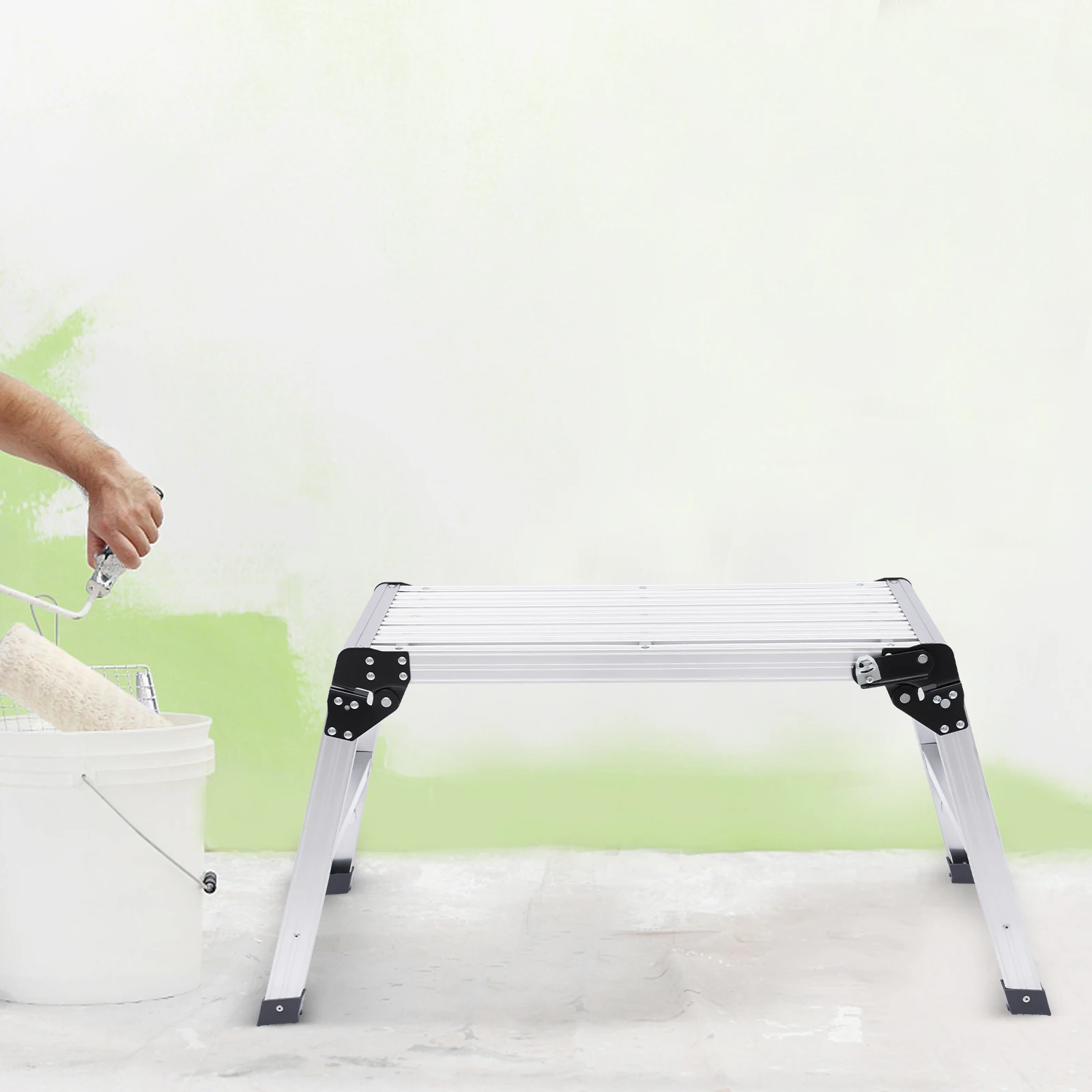Klappbare Arbeitsplattform, Bank, Leiterhocker, rutschfeste Oberfläche, unterstützt bis zu 150 kg, silberfarben, zum Waschen von Fahrzeugen und Reinigen von Fenstern – Detail 2