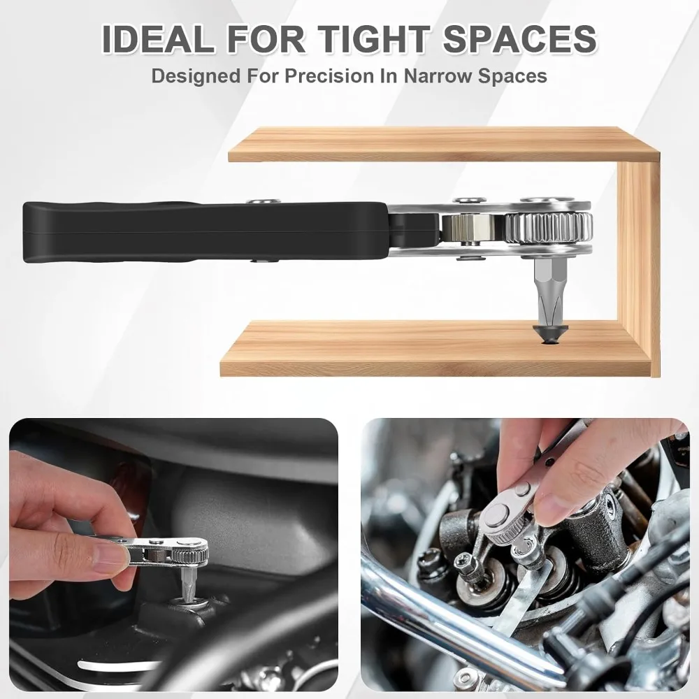 Compact Multi-Position Screwdriver Set for Tight Spaces - Versatile and Professional Mini Ratchet Kit