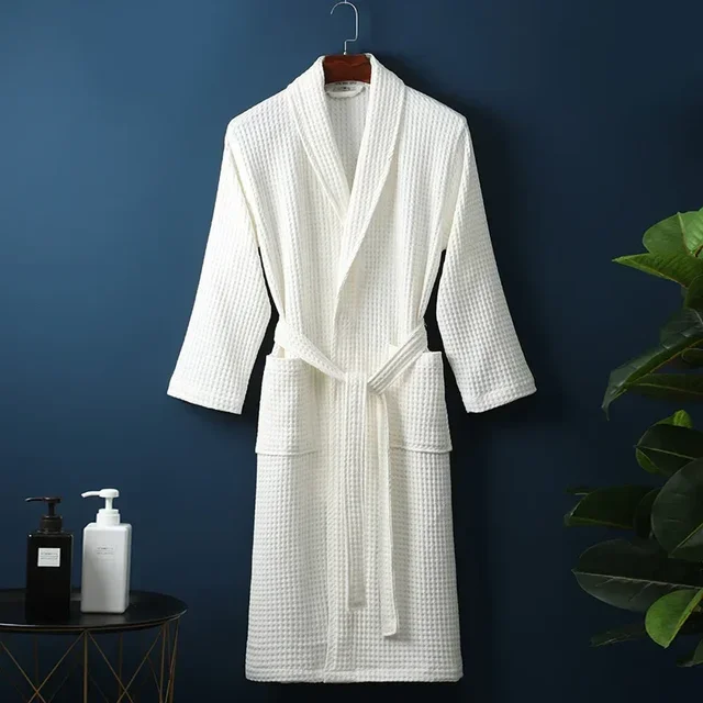 Robe en coton éponge pour printemps et été, Robe du matin fine, peignoir gaufré à manches longues, serviette de bain de beauté d'hôtel pour Couples