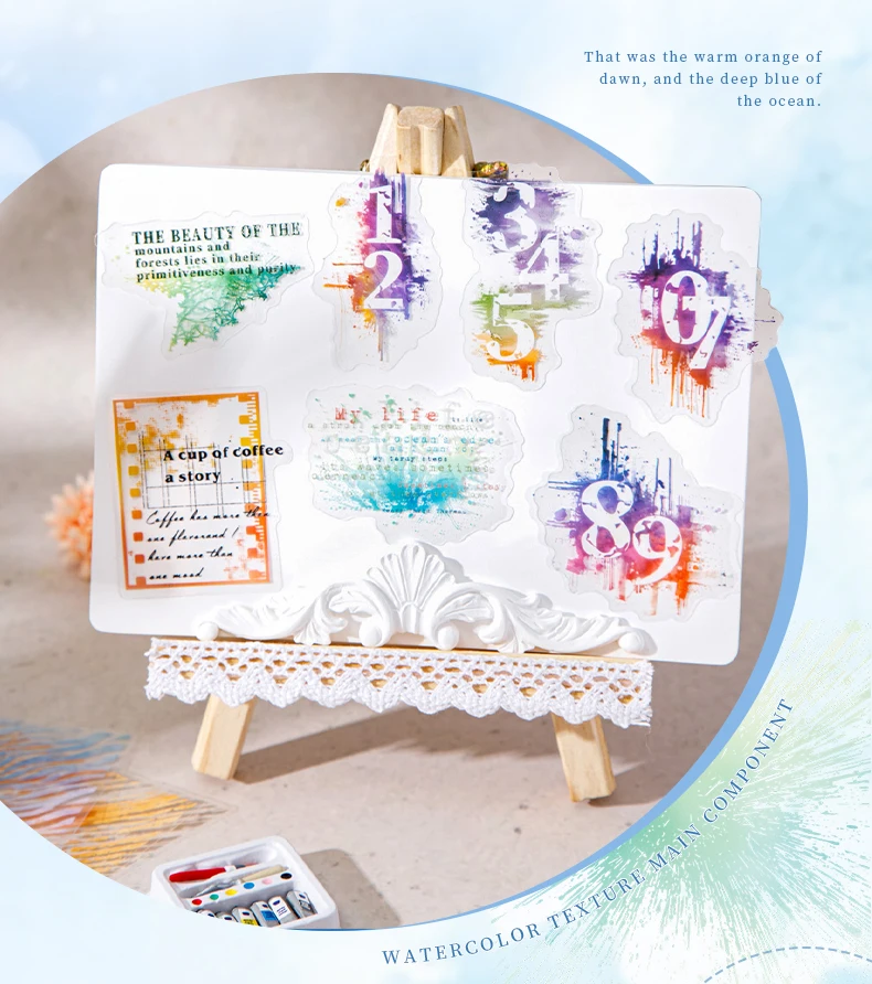 20 Blatt kreative Blitz-Aquarell-Aufkleber zum Verschmieren, Handzelt, DIY-Stick-Etiketten, Scrapbooking-Material, Junk-Journal-Zubehör – Detail 4