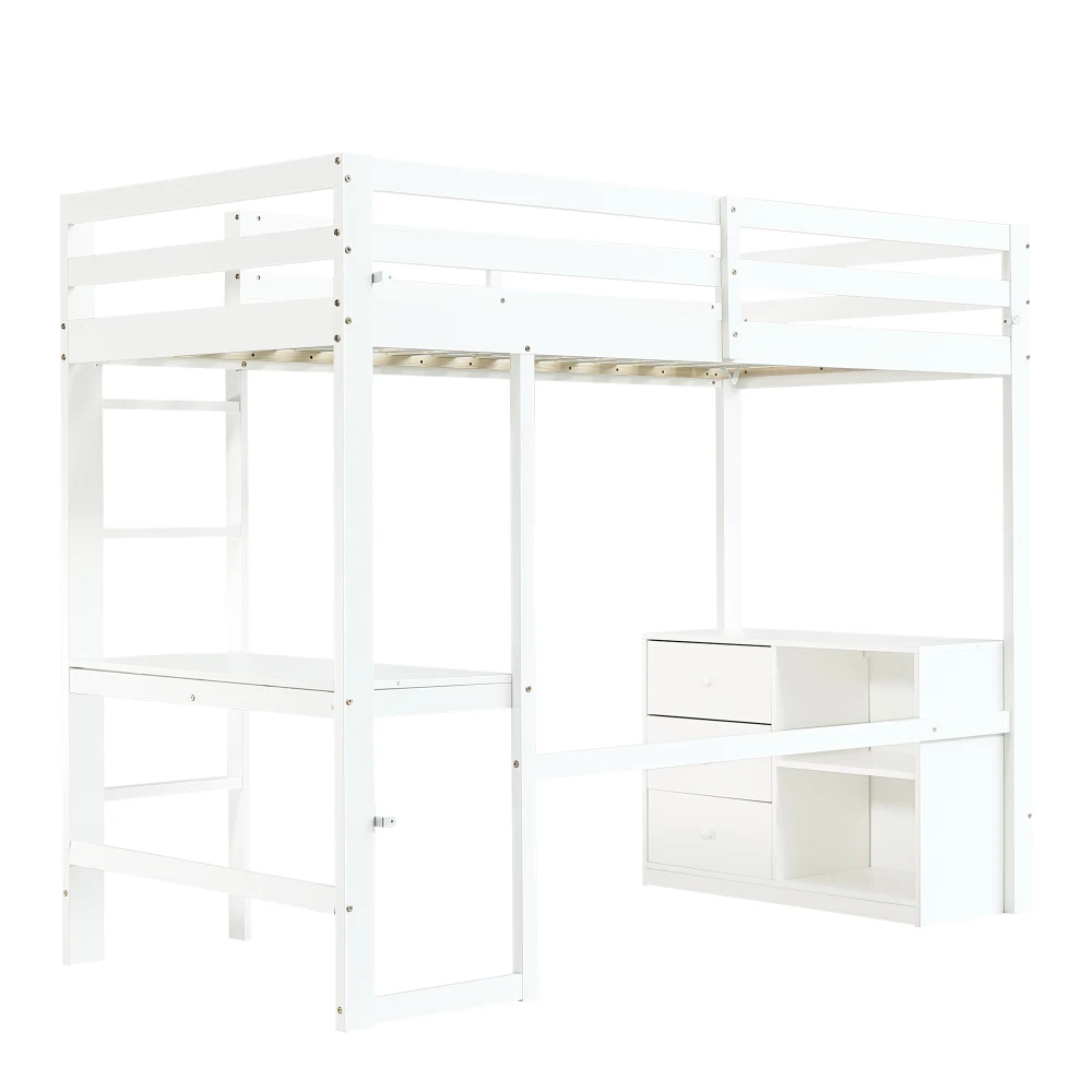 Multifunktionsbett mit Schreibtischschublade und Ablagefach – 4-stufige Leiter aus massivem Kiefernholz + MDF, platzsparendes Teenagerbett 90 x 200 cm – Detail 18