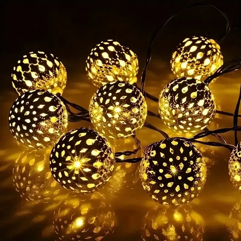 Enchanting Solar Moroccan Ball String Lights - 8 Mode Decorative Outdoor Lighting for Garden and Festive Celebrations
