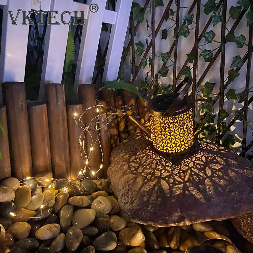 Solar LED Watering Can Lights Outdoor Waterproof Decor Kettle Garden Yard Art Lamp Hollow Water Sprinkle Landscape Lamps solar lights solar led lights