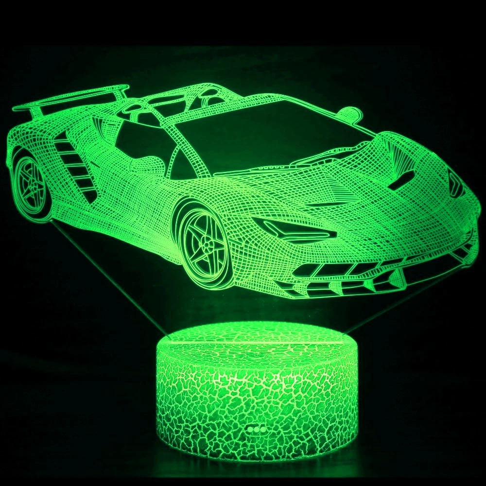 3D Racing Car Night Light LED Illusion Lamp with Remote Control 16 Colors Car Party Gifts Christmas Birthday for Kids Teens