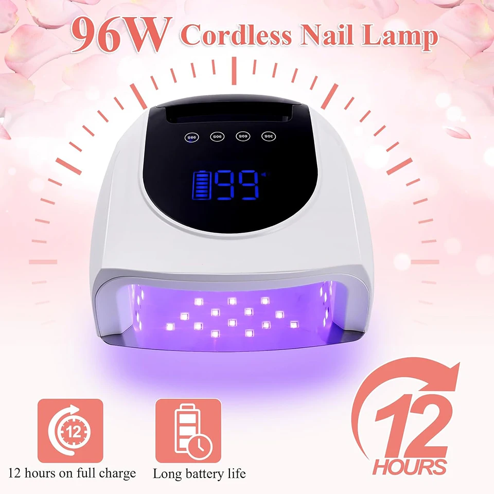 충전식 네일 램프 무선 네일 램프 초강력 19200mAh 빠른 건조 LED 경화 램프 휴대용 손잡이 포함