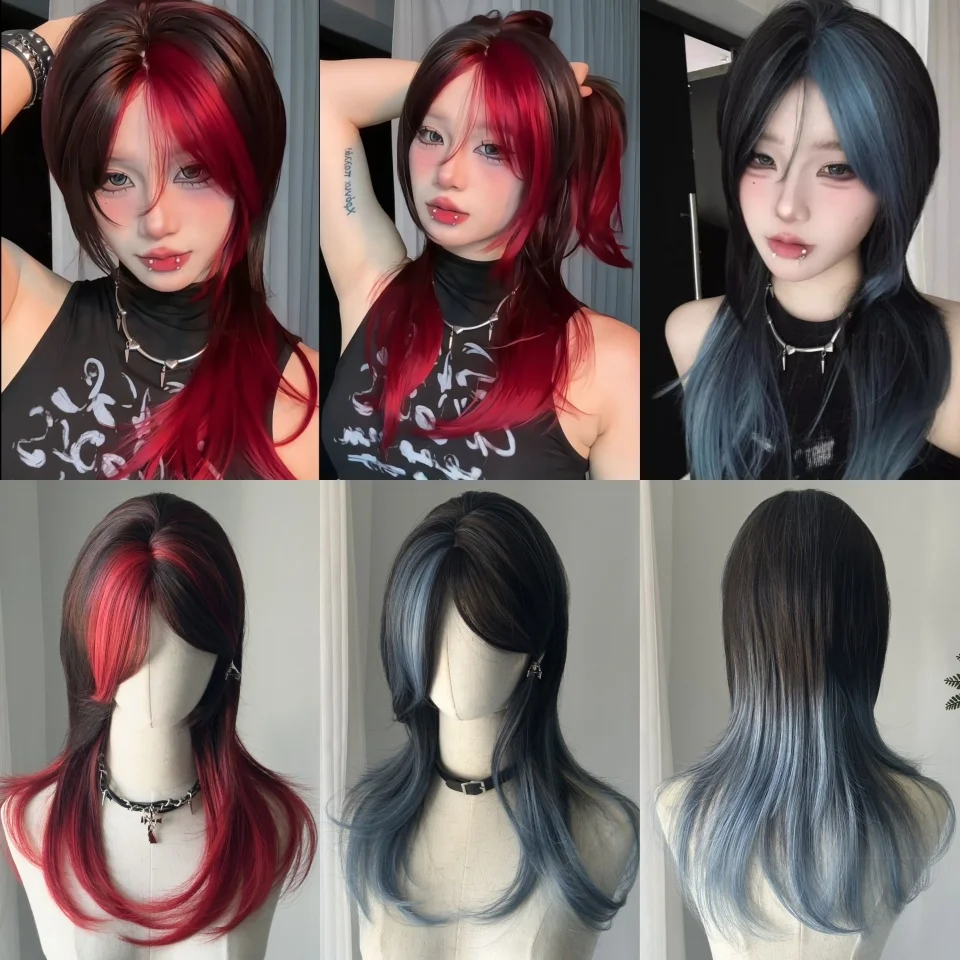 Synthetic Multicolor Curly Wig with Bangs for Women