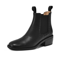 Krazing Pot Big Size 34-43 Cow Leather Round Toe High Heels Retro Modern Chelsea Boots Warm Winter Shoes Motorcycles Ankle Boots 2