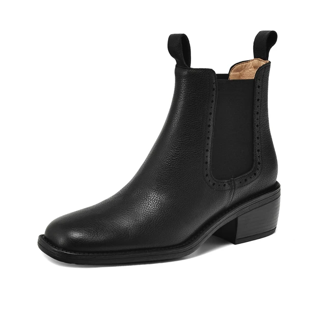 Krazing Pot Big Size 34-43 Cow Leather Round Toe High Heels Retro Modern Chelsea Boots Warm Winter Shoes Motorcycles Ankle Boots 2