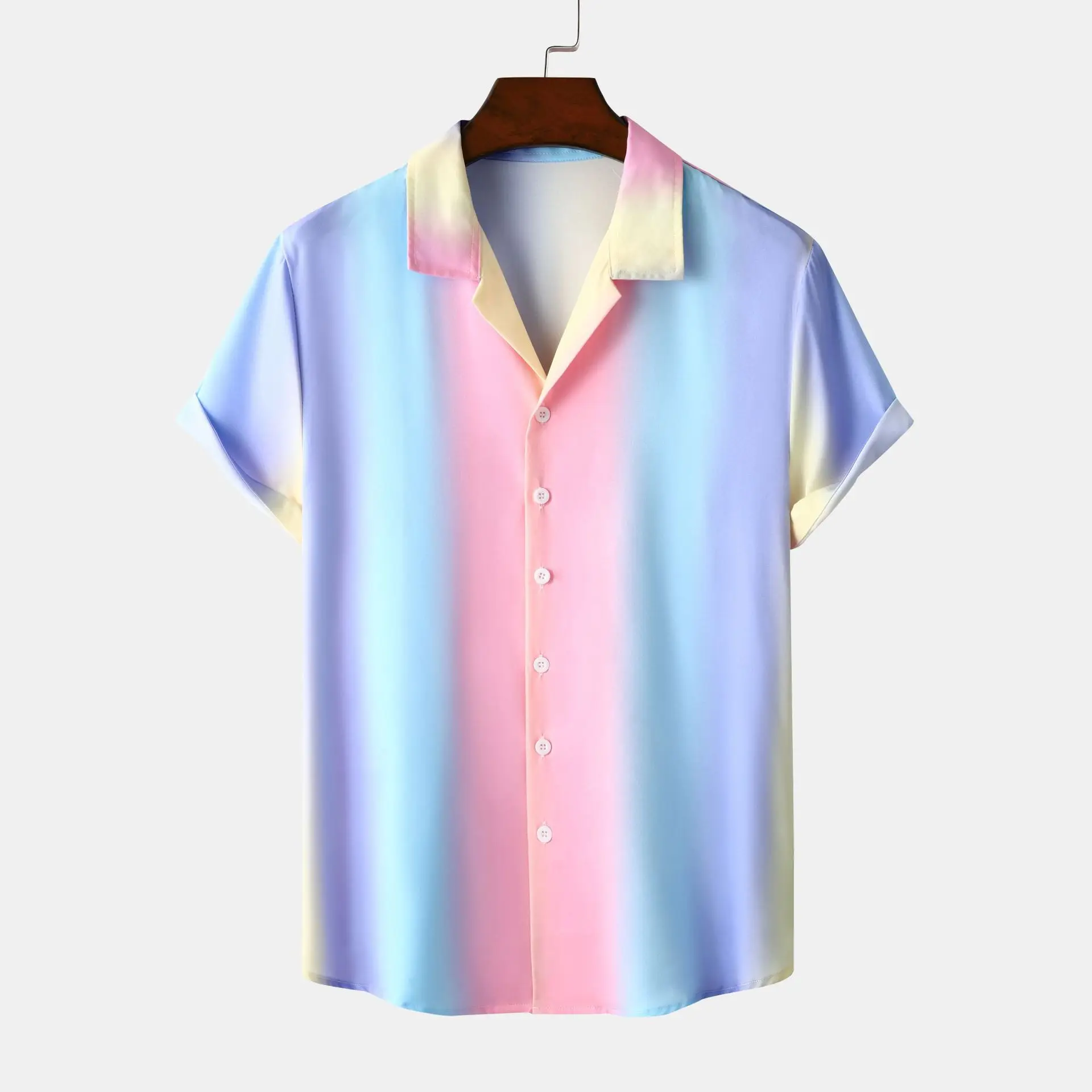 

Men's Rainbow Striped Shirts Short Sleeve Summer Tops Mens Tee Hawaiian Casual Loose Turn Down Collar Shirt camisa masculina