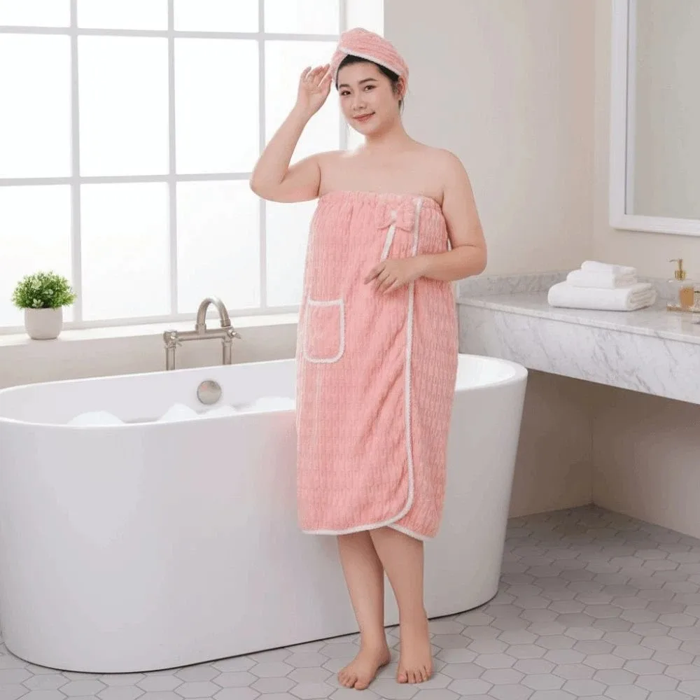 Soft Lady Bathrobe with Pockets Thicken Warm Plush Wrap Shower Skirt Bathroom Supplies Beach Towel Velvet Bath Skirt Home